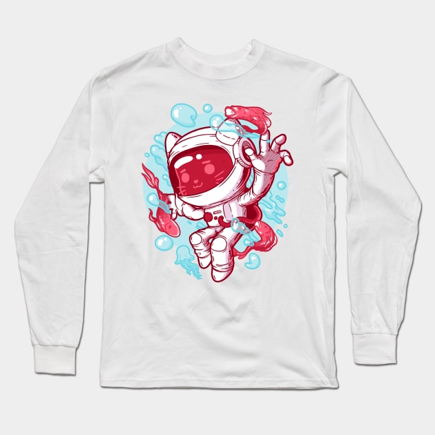 Cat in Koi Space v2 Long Sleeve T-Shirt by wehkid